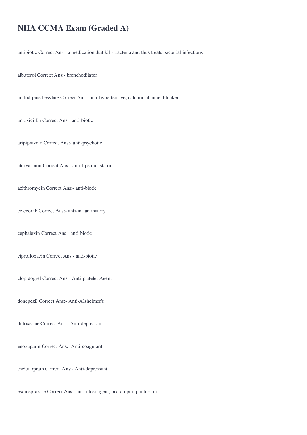 Preview image of NHA CCMA Exam (Graded A) document